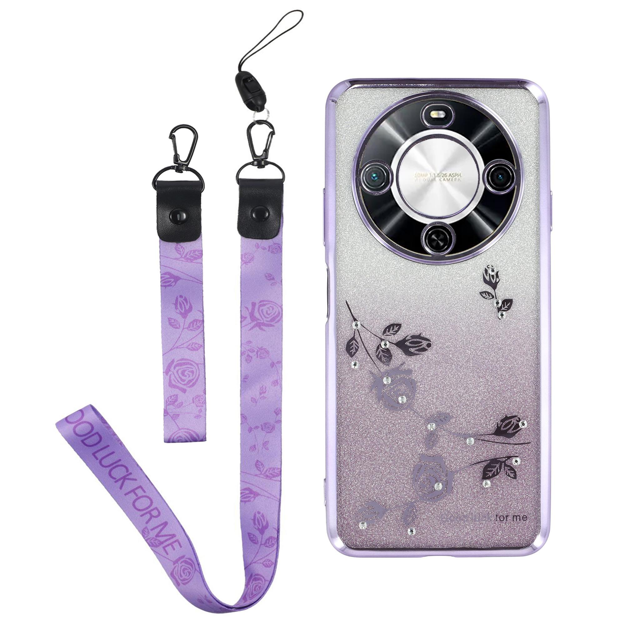 

KADEM For Wiko Hi Enjoy 70 Plus 5G Case Flower Pattern TPU Gradient Phone Cover with Lanyards B