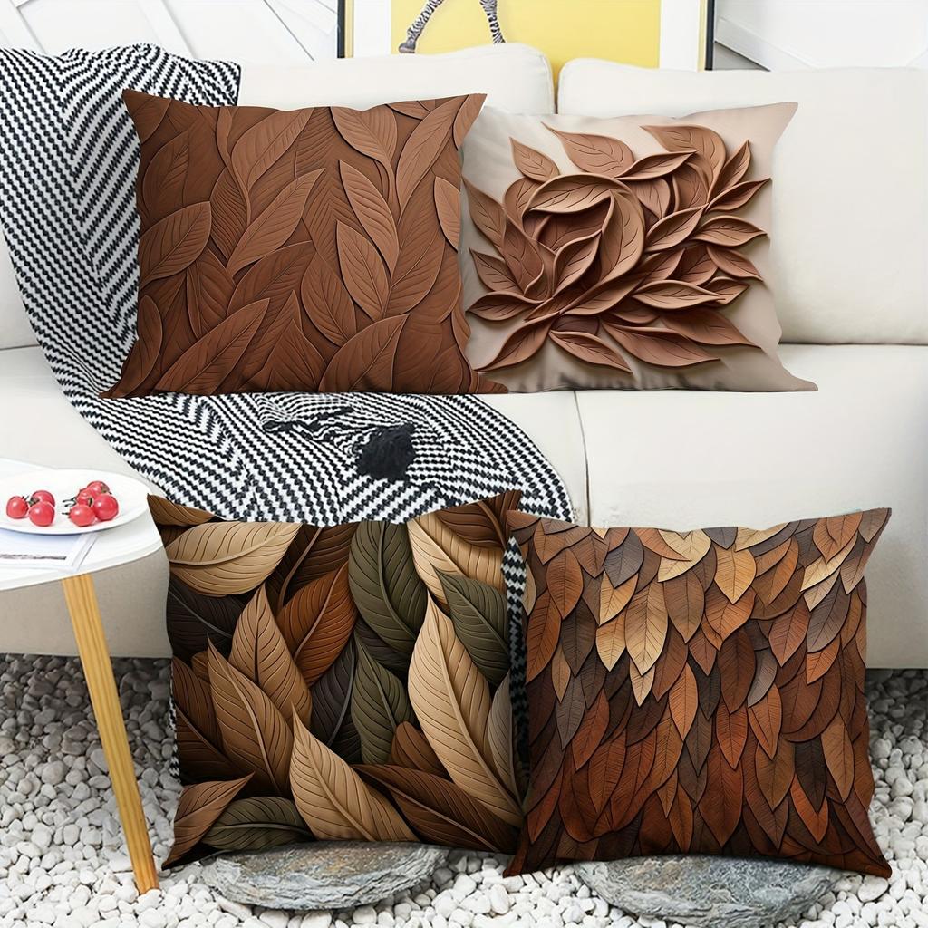 New Imitation Engraved Brown Leaf Relief Pillowcase Home Living Room Sofa Cushion Pillowcase