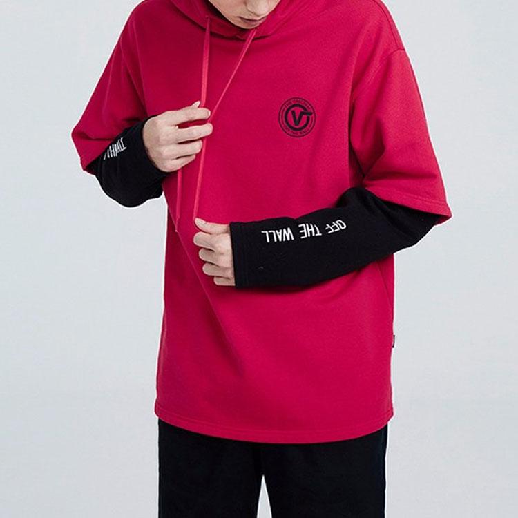 Vans Spliced Red And Black Faux Two-Piece Letter Print Sweatshirt Unisex Tops VN0A3QTQ0PZ