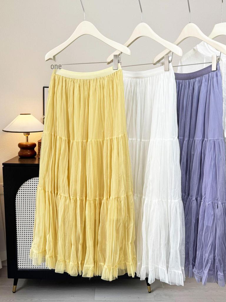 Women’s French-Style High Waist A-Line Mesh Skirt | 2026 Fairy Pleated Loose Hem