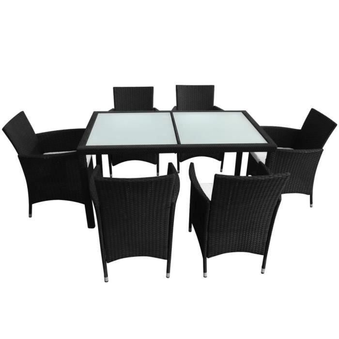 VidaXL Mobilier à dîner jardin 7 pcs avec coussins Résine tressée Noir