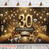 2D Elegant 30th Anniversary Backdrop, Gold & Black Diamond Celebration Banner