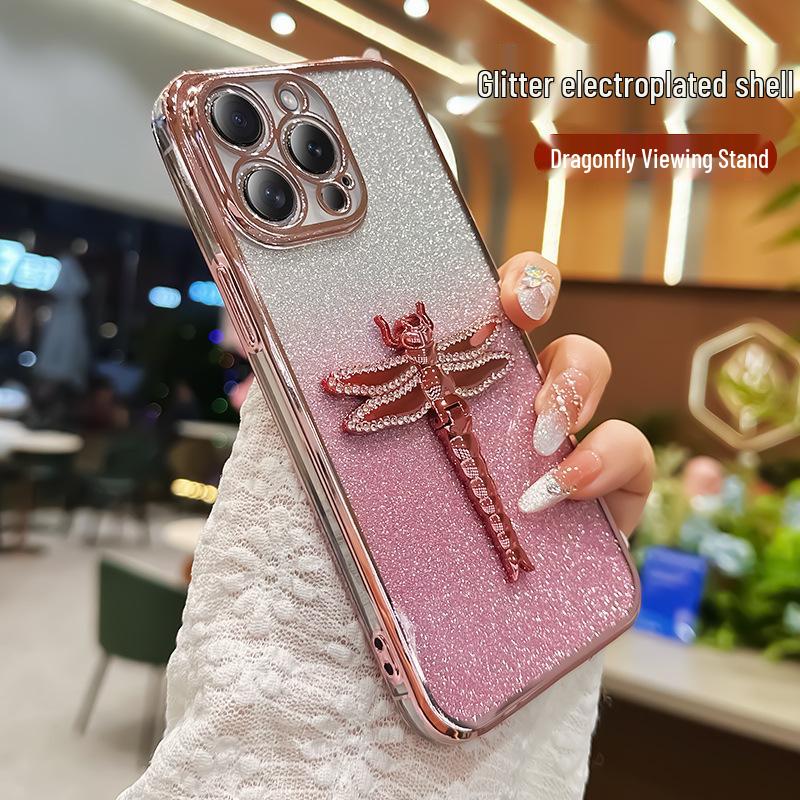 Apple Dragonfly Glitter Phone Case iPhone 16 Pro Electroplated TPU Drop-Proof Protective Cover iPhone 11 Pro