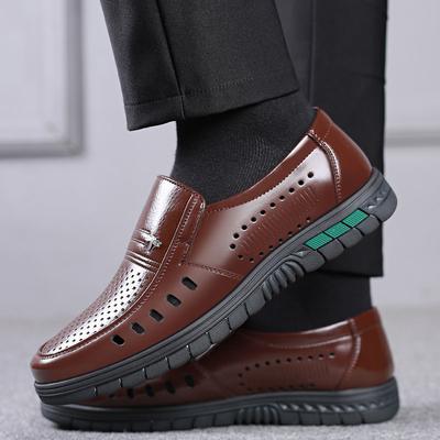 Hy [couro de vaca genuíno] Marca Libélula sapatos de couro masculinos sandálias masculinas de verão para meia-idade e idosos respiráveis com sola grossa sapatos com furos vazados