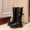 Retro British Style Thick Heel Platform Boots Women's 2025 Autumn and Winter New But Knee Heightening Knight Boots