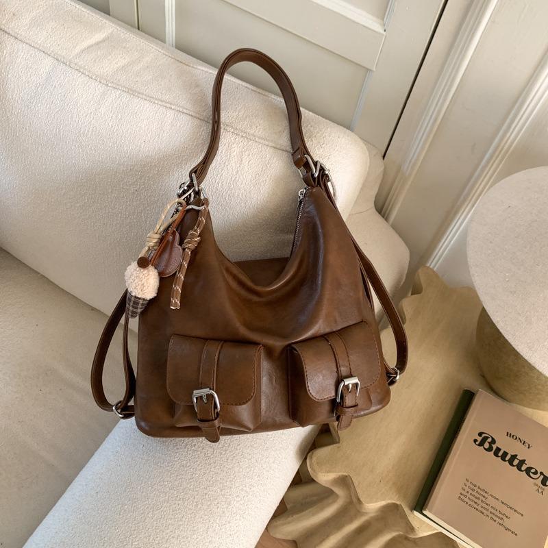 

Personalized casual retro shoulder messenger bag fashionable winter new texture tote bag women s large-capacity bag No pendant model коричневый