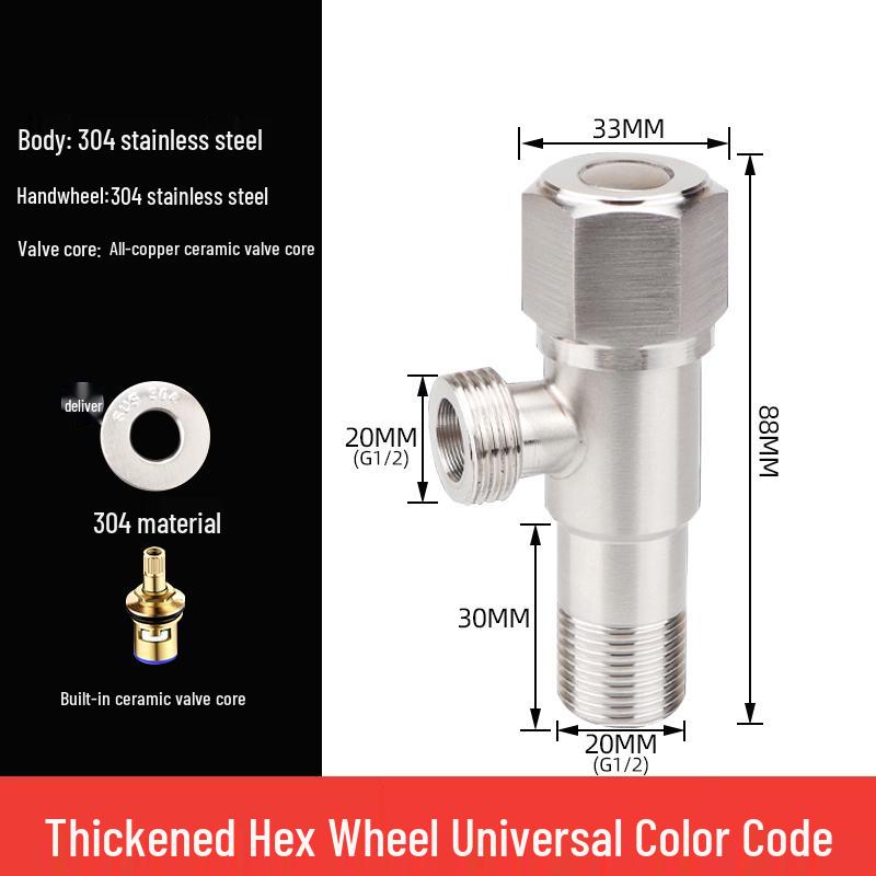 304 Stainless Steel Angle Valve for Cold/Hot Water, Universal 4-Point Household Stop Valve for Water Heaters and Toilets