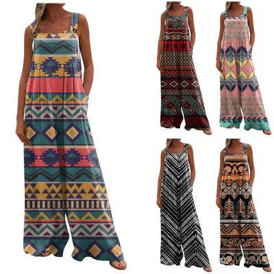 Women's Fashion Printed Jumpsuit Long Pants Casual With Pocket Non-adjustable Strap Jumpsuit
