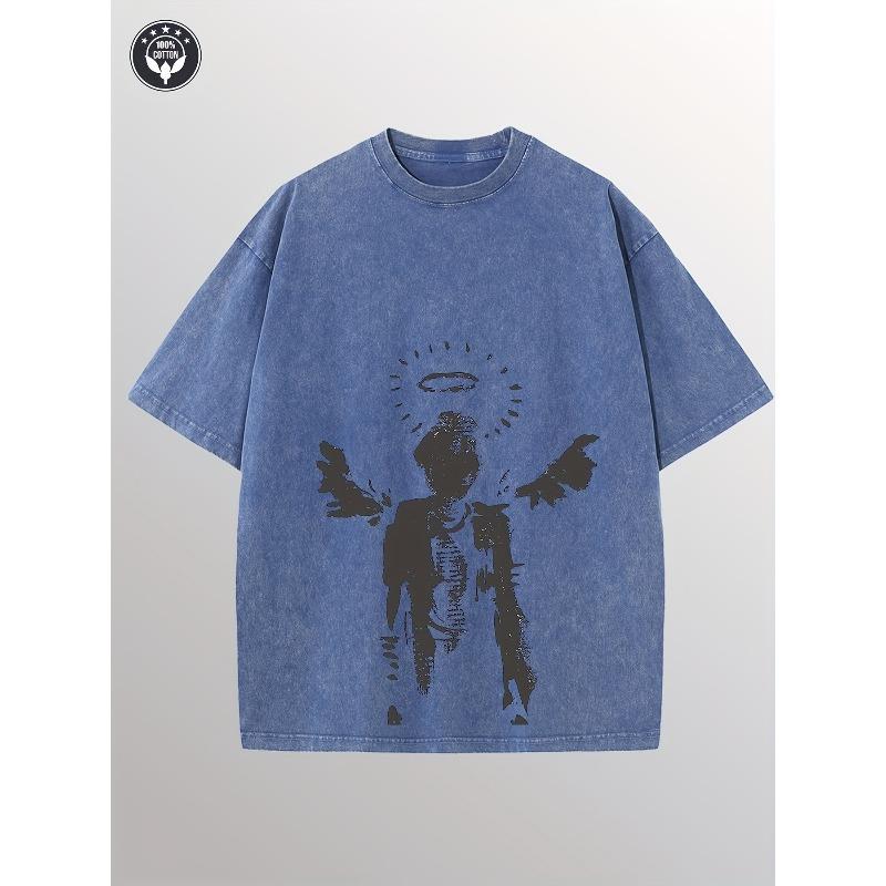 Men'S Loose-Fit T-Shirt with Solid Color And Drop Shoulders, Vintage Streetwear Basic Tee, Hip-Hop Top, Wash Style,for Casual And Fashionable Summer