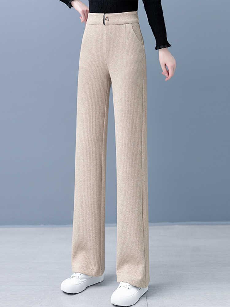 High-Waisted Slim-Fit Straight-Leg Pants: Versatile, Elastic Waist, Thickened for Autumn & Winter