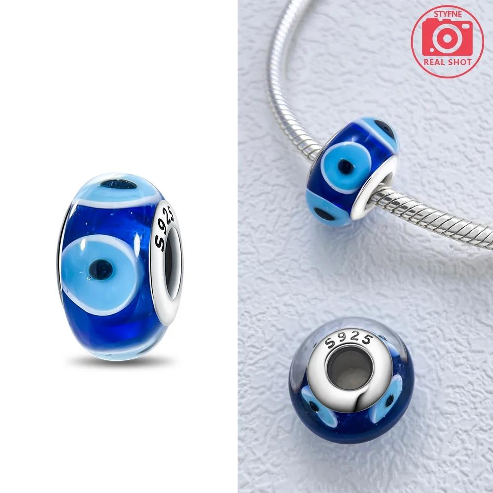 Original Rosa Glasperlen Blaue Romantische Perlen 925 Silber Charms für Frauen DIY Schmuckherstellung Armband Passend