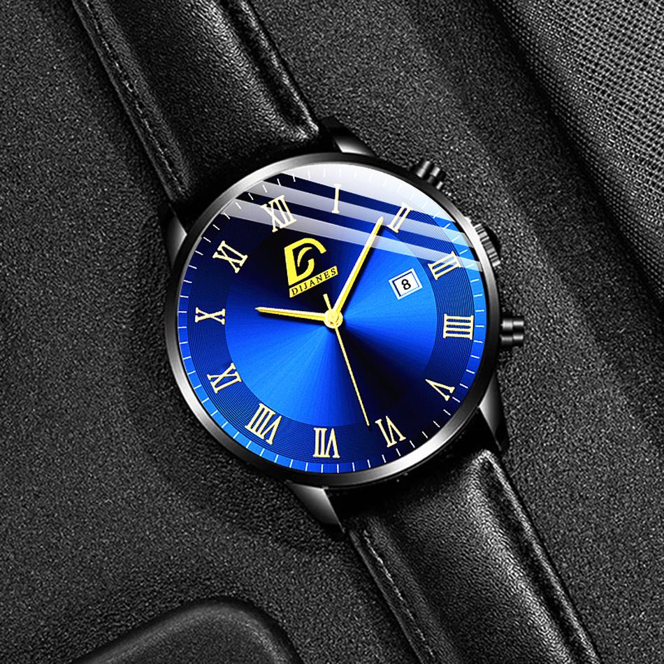 Купить Модные мужские кожаные часы, мужские кварцевые наручные часы с ...