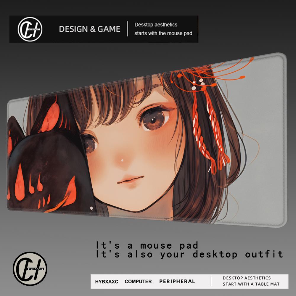 HYBXAXC Kawaii Anime Girl HD Desk Mat Xcm Gamer Mouse Pad Japanese Oni Mask Suture Edge Mice Mat Company Table Pad For Gift