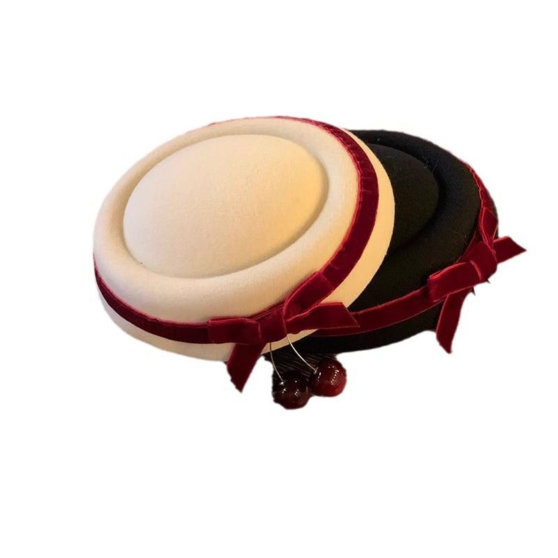 Festive Cherry Bow Mini Top Hat Hair Clip - Christmas Accessories for Women