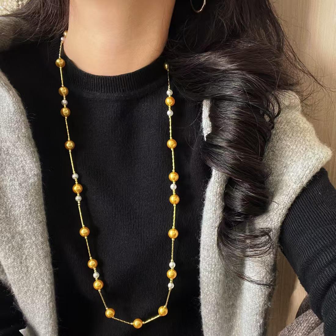 Vintage Maillard Style Artificial Crystal Pearl Sweater Chain Necklace