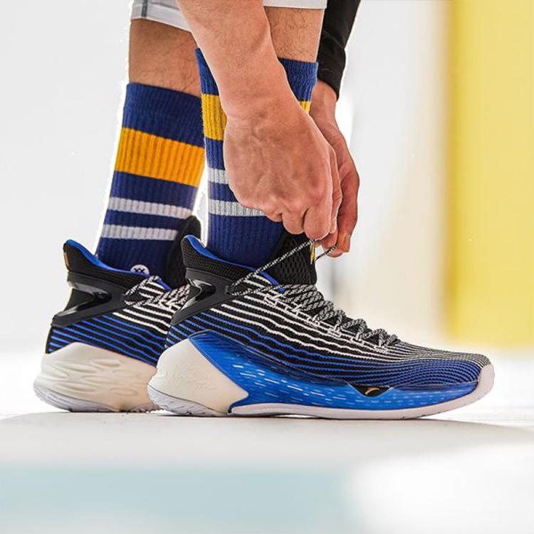 Anta Thompson KT4 Playoffs Mid Basketball Shoes Men Basketball Shoes Black Blue 11921101-2