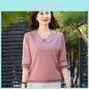 T-shirt Style Chinois Vintage à Manches Longues Patchwork pour Femmes d'Âge Moyen