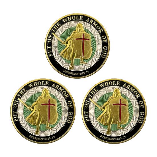 Armor of God Coin 1.57" Diameter Metal Souvenir Coin Put On The Whole Armor of God Double-Sided Armored Soldier Challenge Coin for Military Church