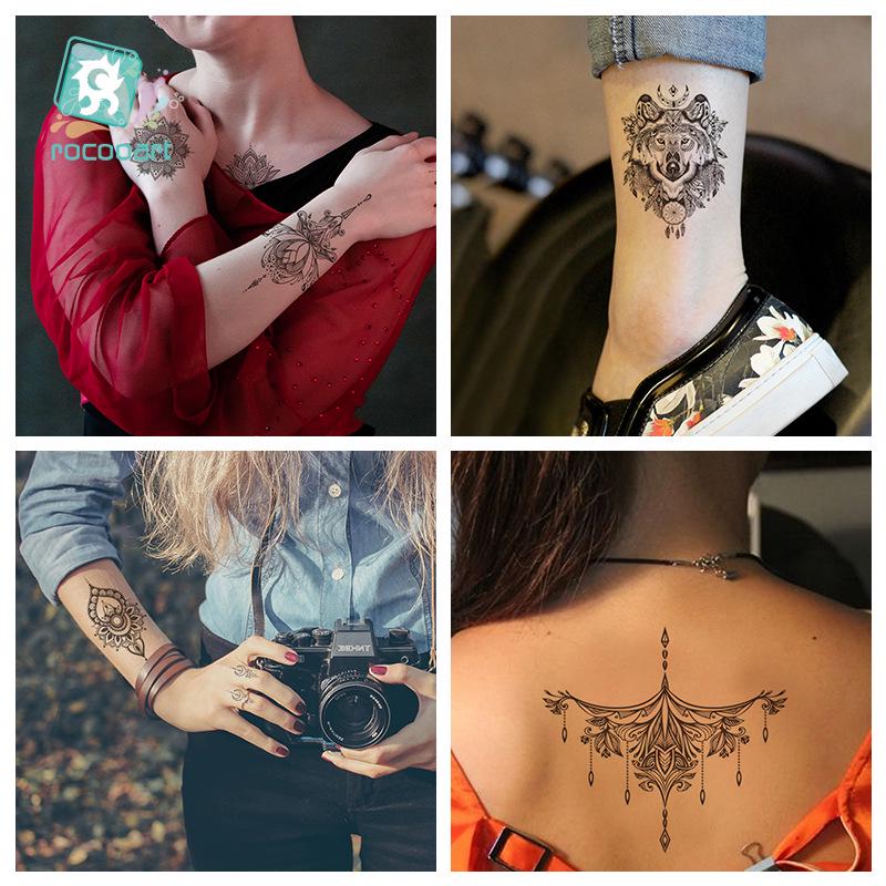 Mandala Flower Temporary Tattoo Sticker - Retro Hand & Collarbone Design