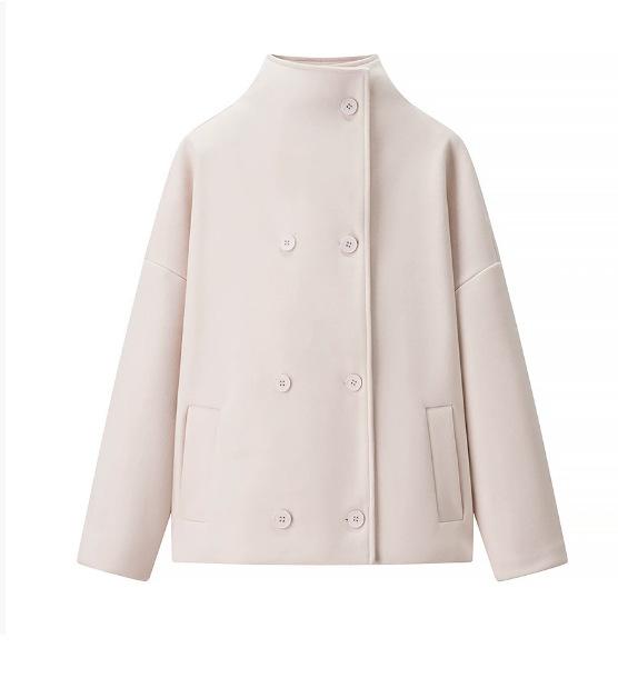 Women'S Clothing Double-Breasted Solid Color Woolen Material Lapel Loose Woolen Short