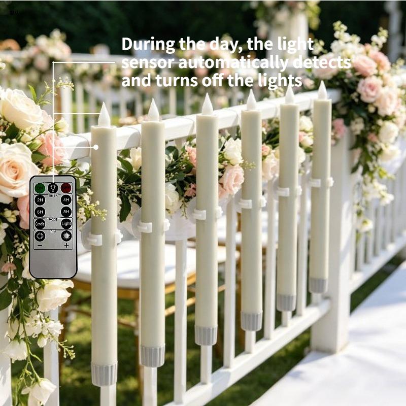 6Pcs/Set LED Flickering Taper Candles Battery Operated Flameless Long Candles with Timer & 10-Key Remote for Wedding Party Home Decor