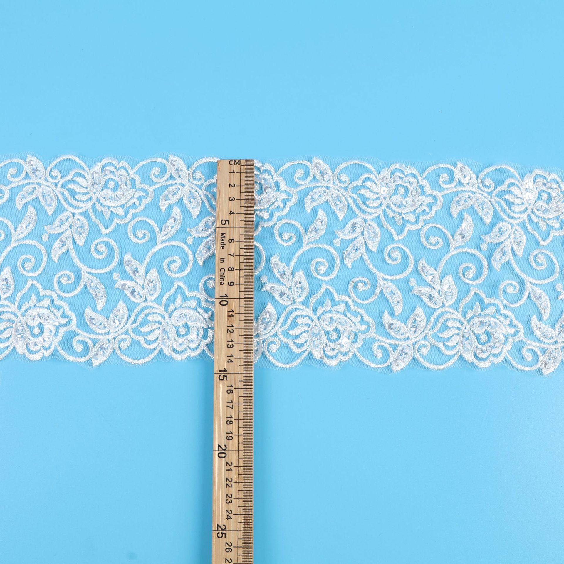 

Bilateral Bead Embroidery Lace Accessories Lace Home Textile Children S Clothing Wedding Dress Beaded Lace 15Cm White/Bead/Width 15CM