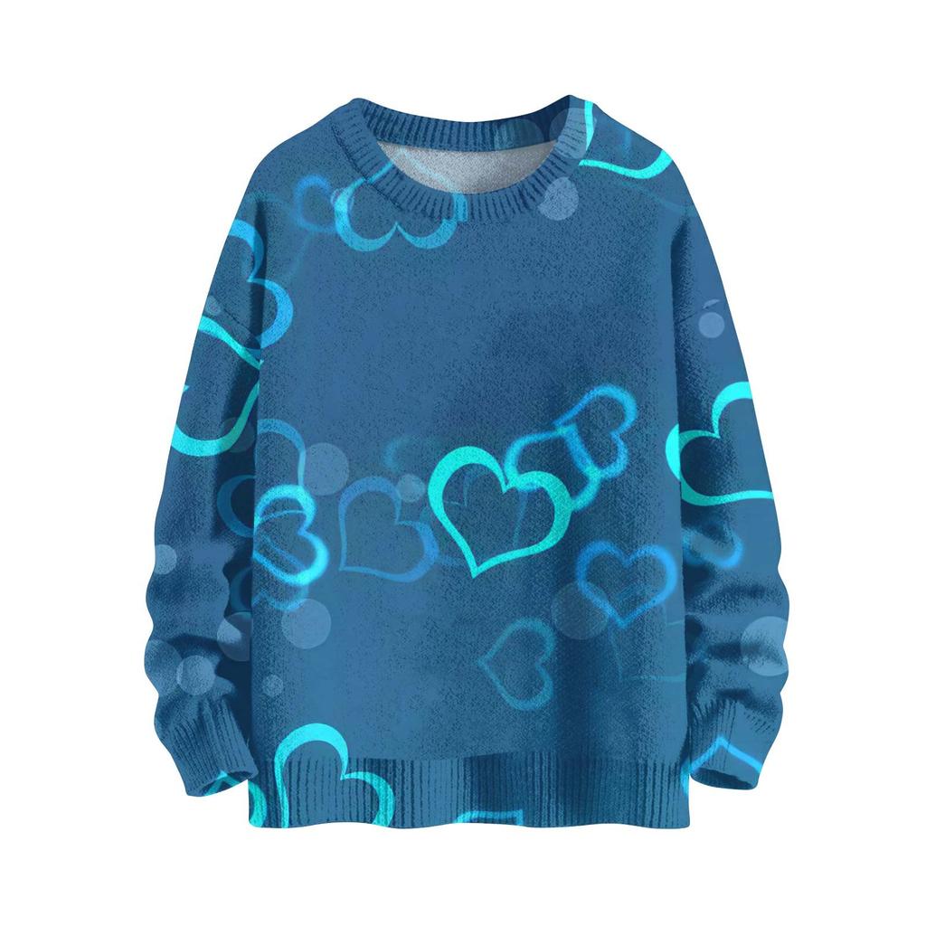 Men's Valentine's Day Print Faux Sweater, Crewneck Sweatshirt, Loose Long-sleeved Top