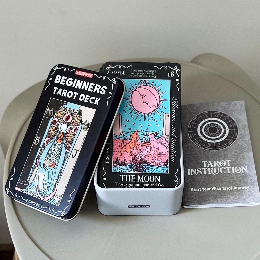 11*6.2cm Beginners Tarot Deck in Tin Box with Guidebook, 78Tarot Cards with Astrology & Numerology Insights