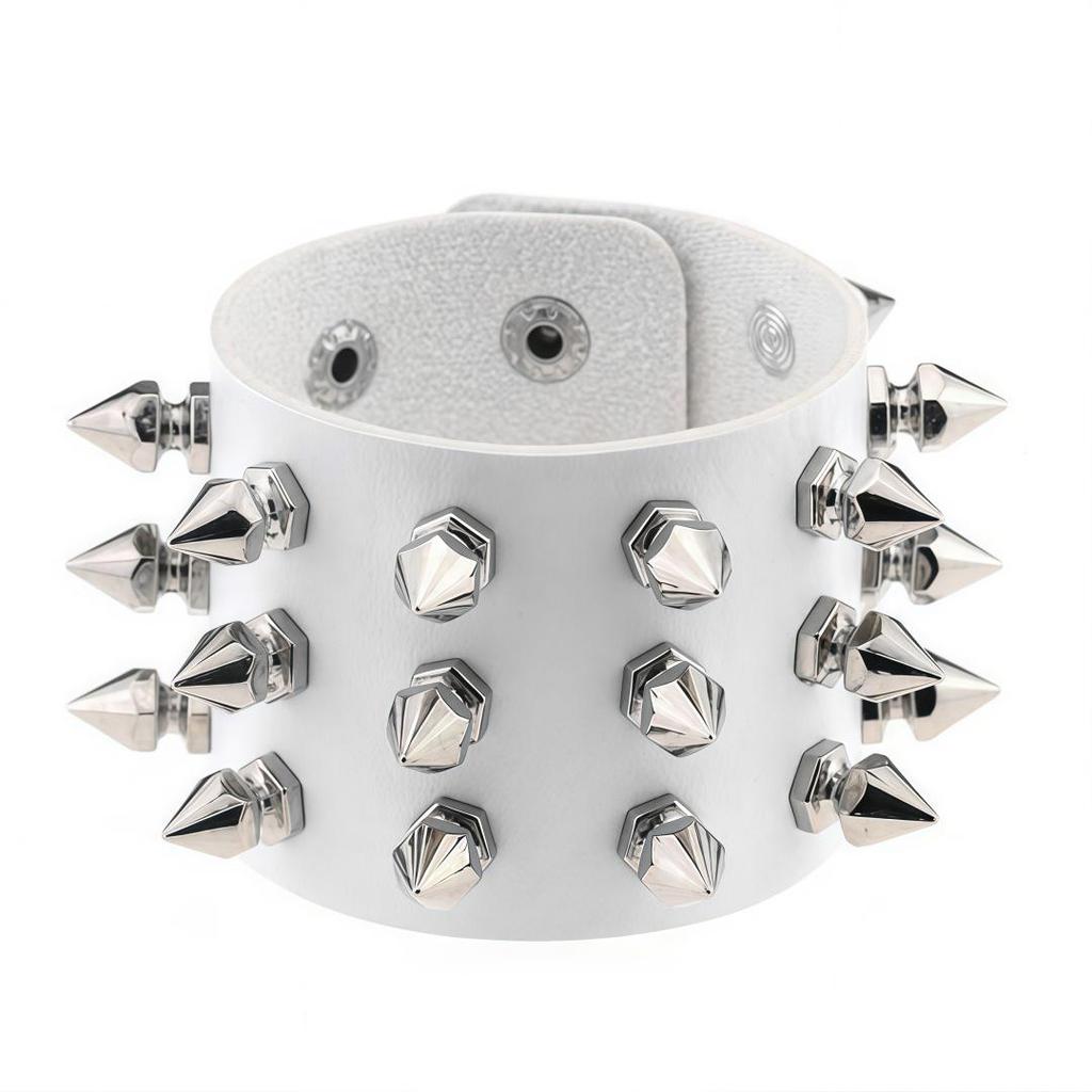 Eco-friendly PU Leather Harajuku Punk Cone Spike Bracelet with Three-Row Chains