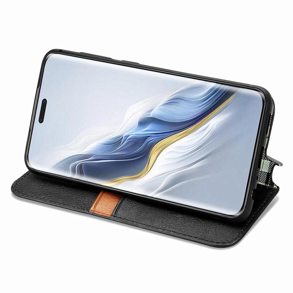 For Honor Magic6 Pro 5G PU Leather Case Rhombus Imprint Wallet Stand Phone Cover
