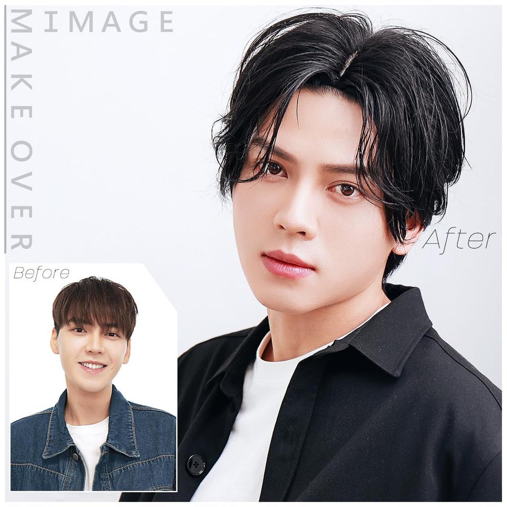 affiliated member 2024 innovative style wig black wig center part natural wig center part short Korean style pure black [TefuRe Men's Wigs] J-hair