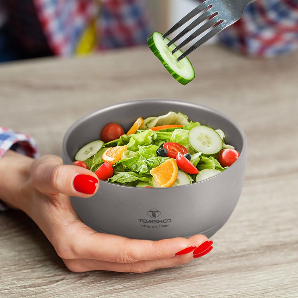 TOMSHOO 380 ml Campingkokkärl Titan Skål Utomhus Multifunktionell Skål Dubbelväggig Värmetålig Ultralätt Bärbar Bord
