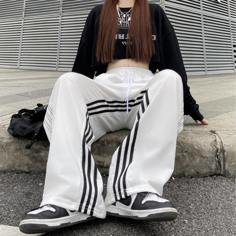 Unisex Striped Casual Sports Pants - Loose Fit, Straight Cut, Trendy Spring Style