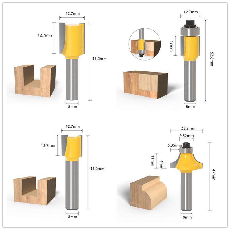 15 bucăți freză dreptă de tăiat pentru bucăți din lemn de tăiere din carbură de tungsten pentru prelucrarea lemnului Set de freză de 1/4 inch 8 mm