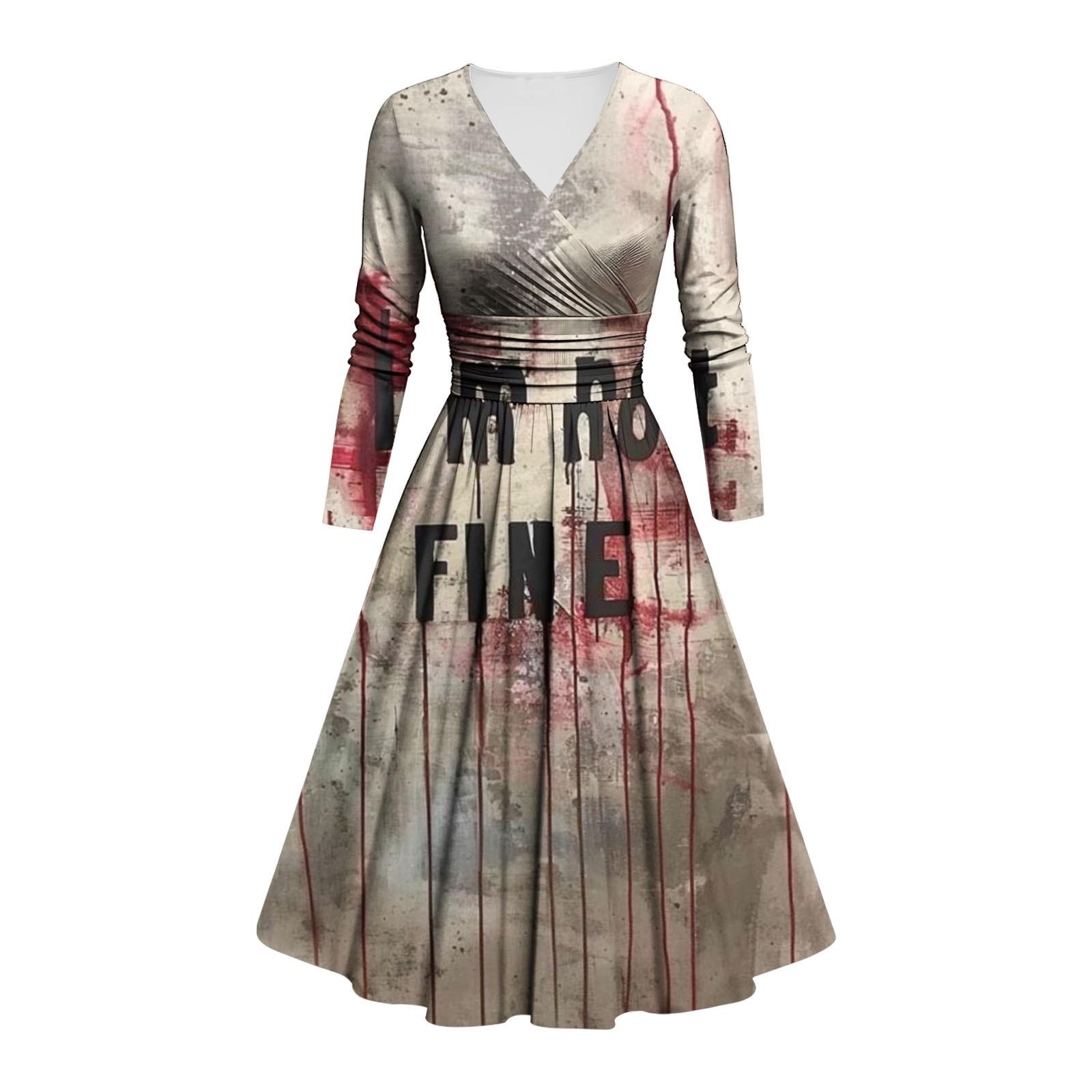 

Женское модное облегающее платье с V-образным вырезом и длинным рукавом с принтом на Хэллоуин XXXL верблюд