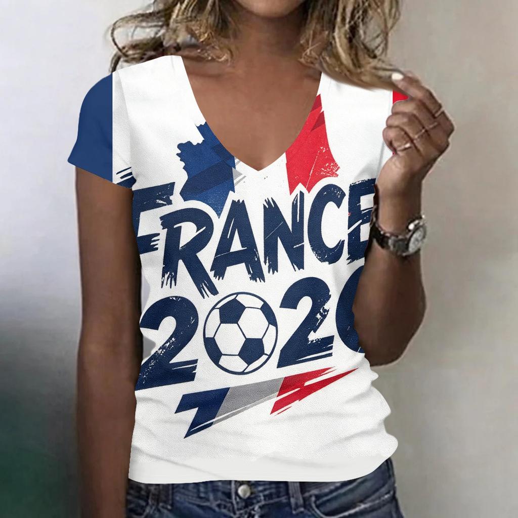 Women's V Neck Short Sleeve Lightweight Summer Top Printed Casual Loose Fit T Shirt for Outdoor Activities and Daily Wear