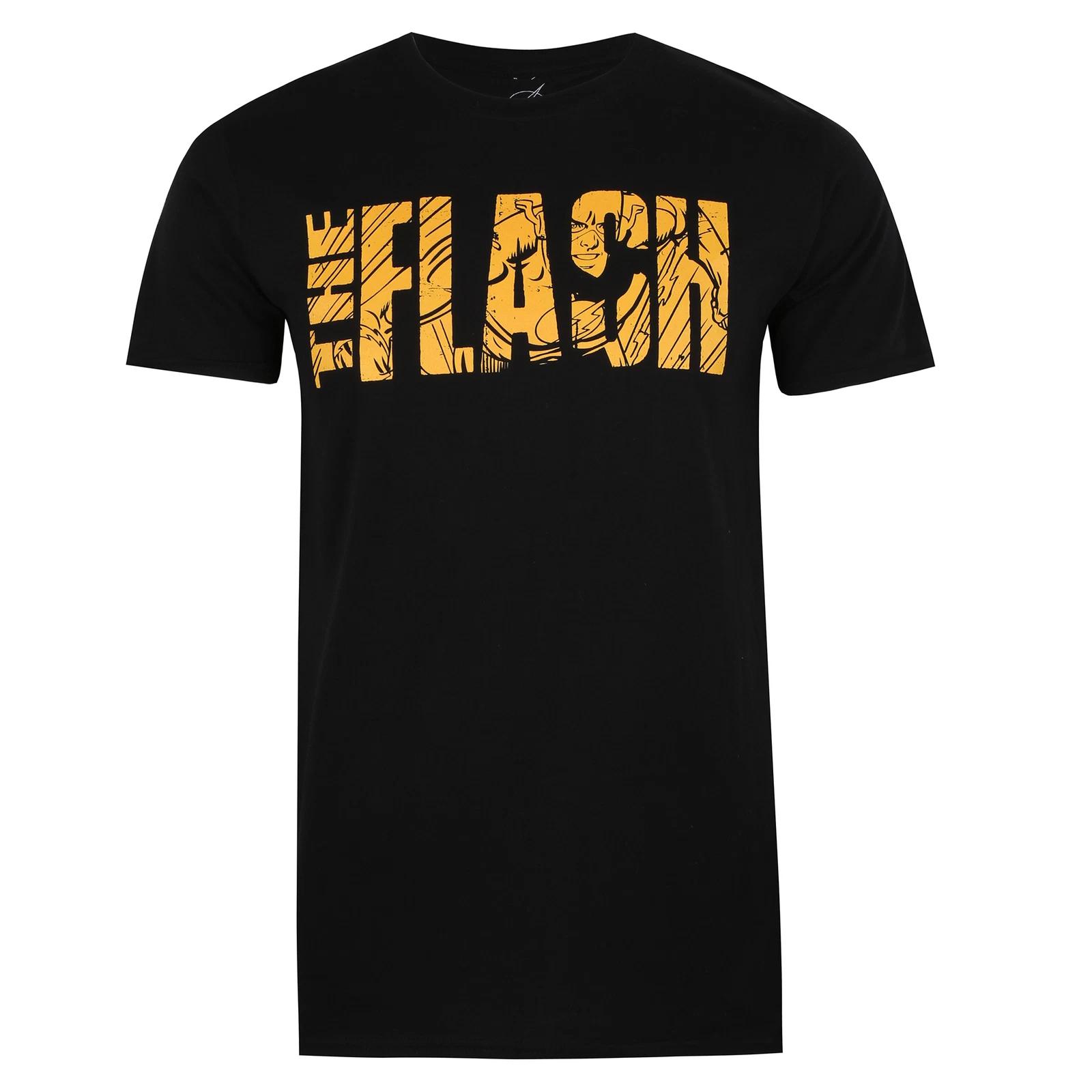 D.C. Comic Flash Text Black T-Shirt S