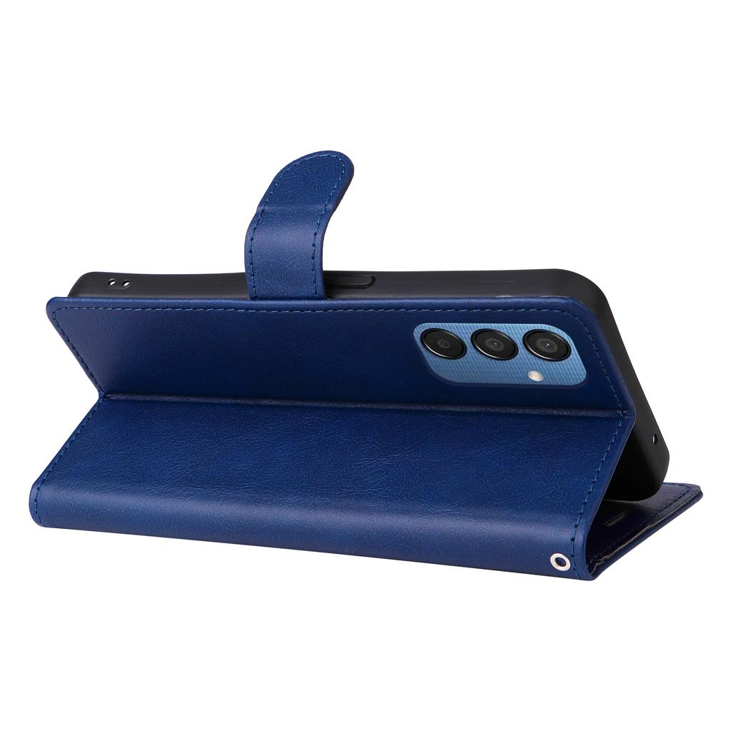 Für Samsung Galaxy M15 5G Hülle Einfarbiges Leder Handyhülle Brieftasche Ständer mit Trageband