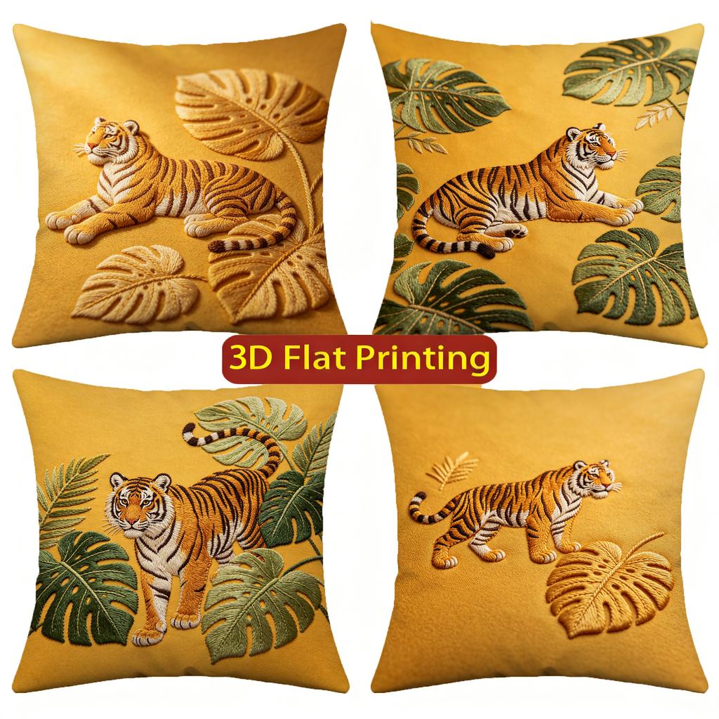 Tropical Tiger Embossed Throw Pillow Covers Pattern Cushion Cover Suitable For Sofa Bedroom Car Pillow Cover