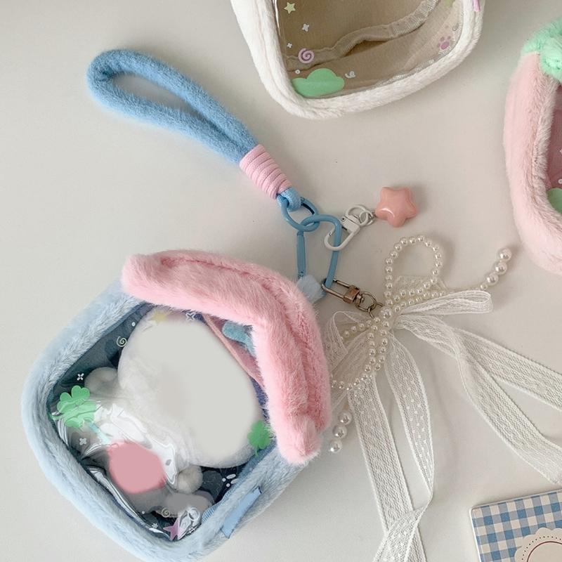 Clear Figure Display Bag with Keychain,Portable Doll Storage Bag Carrying Case Pouch Keying Charms for Collectibles