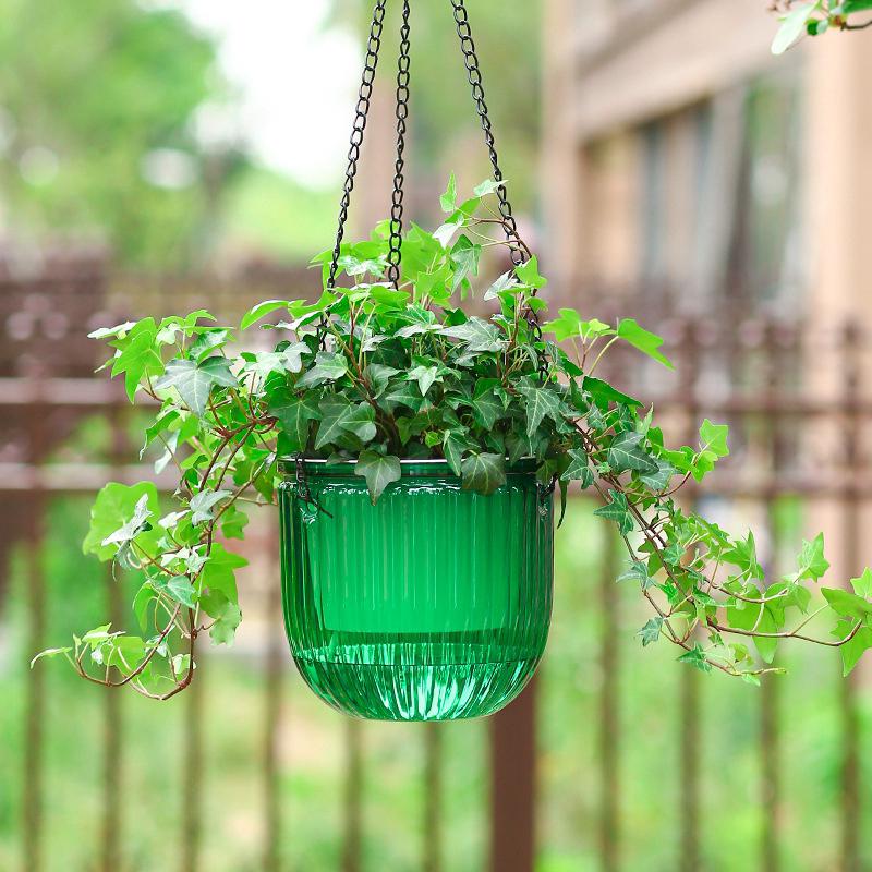 Self Watering Hanging Planters Indoor Flower Pot Outdoor Hanging Basket Plant Hanger with 3Hooks Drainage Hole Home Garden Decor