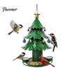 All Weather Rust Proof Bird Feeder Christmas Tree for Outdoor, Metal Hanging Wild with 2 Water Cups, Green Xmas Seeds Tray Garden Patio Outside Decor