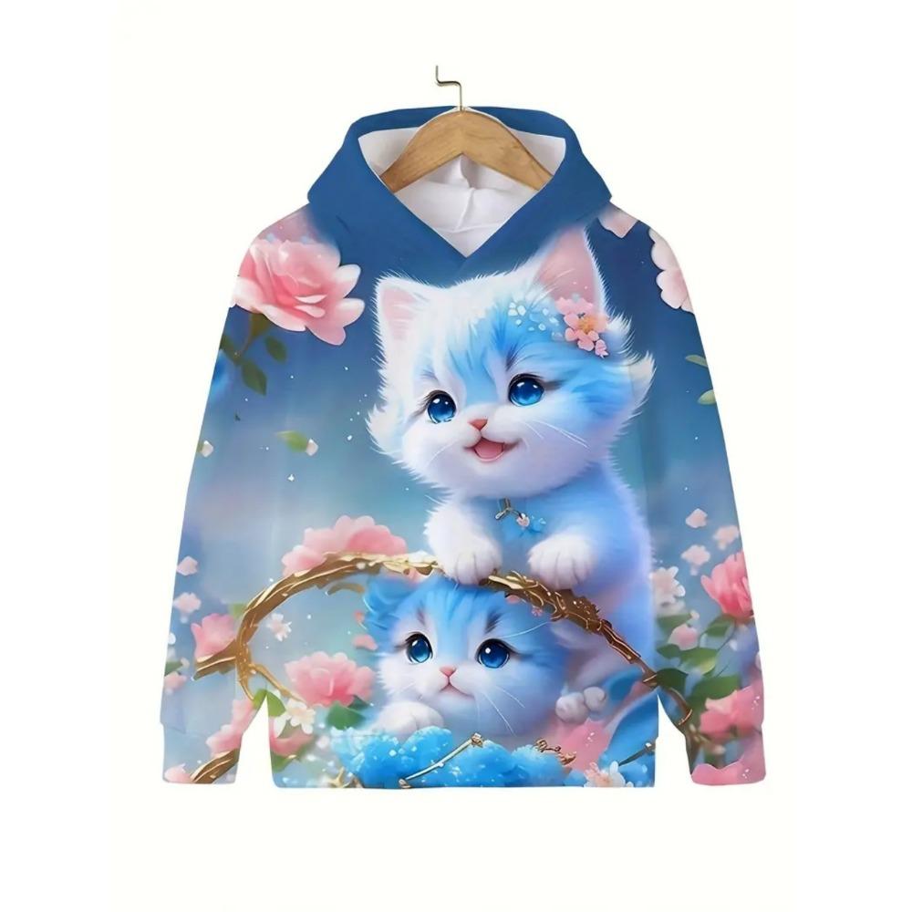 

Детская одежда Одежда для девочек Кавайный кот Толстовки с длинным рукавом Повседневная детская одежда Осенний пуловер Толстовка для девочки Уличные топы 100