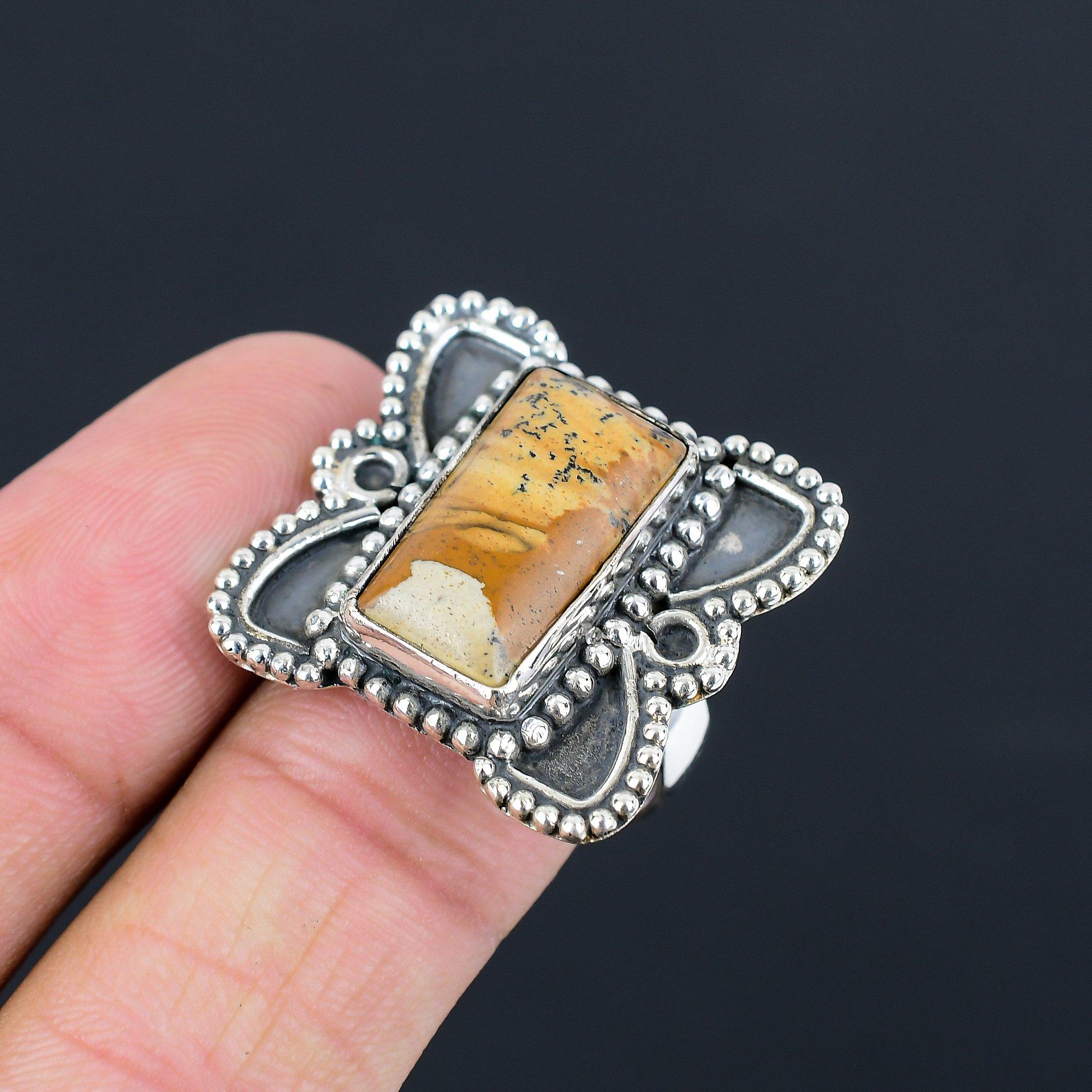 Mothers day Deal 925 Sterling Silver Natural Picture Jasper Wife Stackable Ring 9