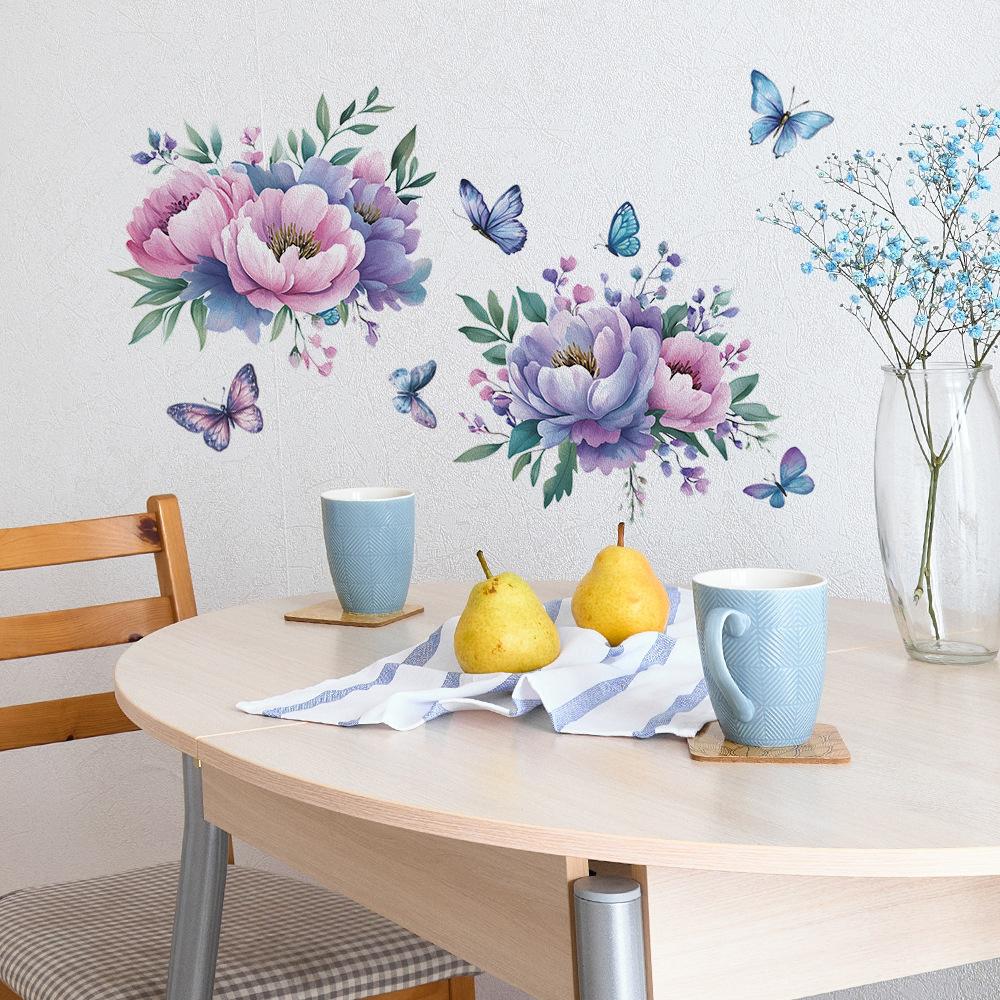 Akvarell Blommor Blad Fjäril Sovrum Vardagsrum Hem Väggbakgrund Landskapsarkitektur Dekoration Väggdekaler