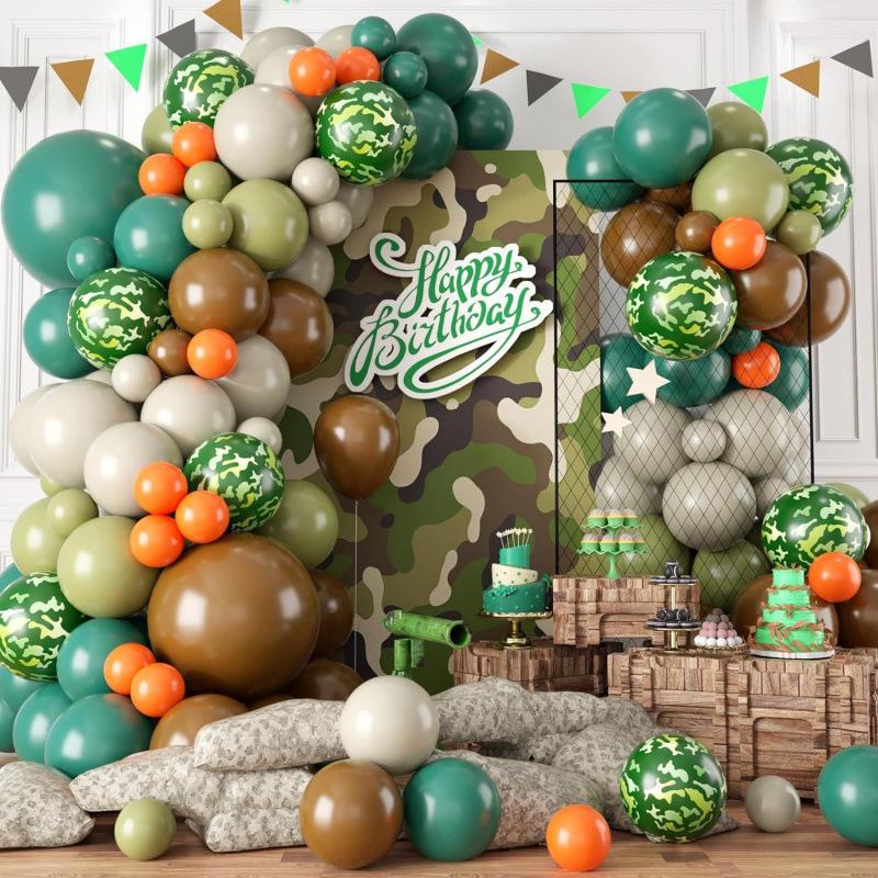 Camouflage Military-Themed Balloon Garland Set for Birthday and Camping Parties