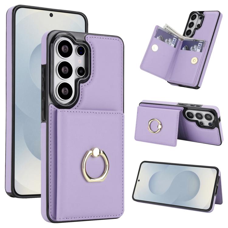 RFID Anti-theft Ring Holder Card Slot Phone Case For Samsung Galaxy S26+ 5G, PU Leather Shockproof Protective Cover