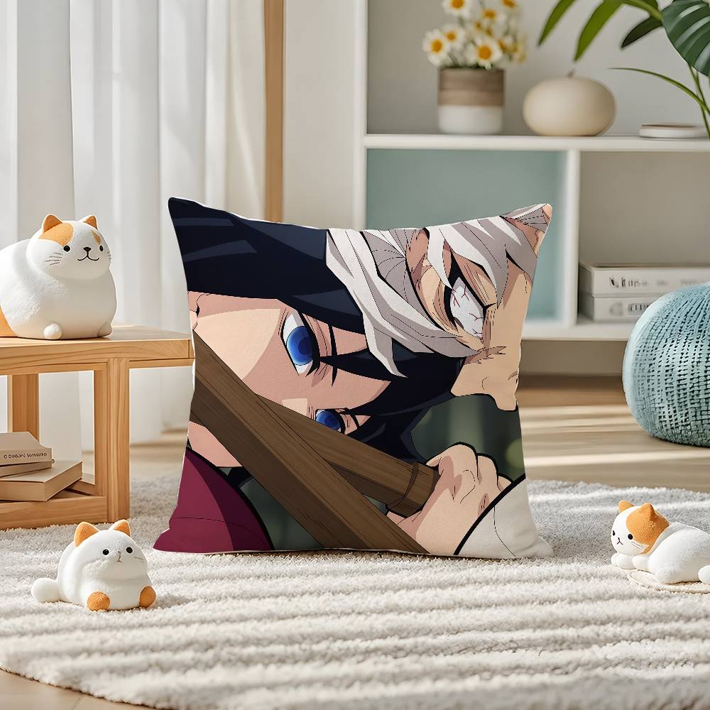 Demon Slayer Hashira Collection Anime Plush Pillow Cover Soft Short Plush Cushion Cover For Sofa Bedroom Home Decor Gift