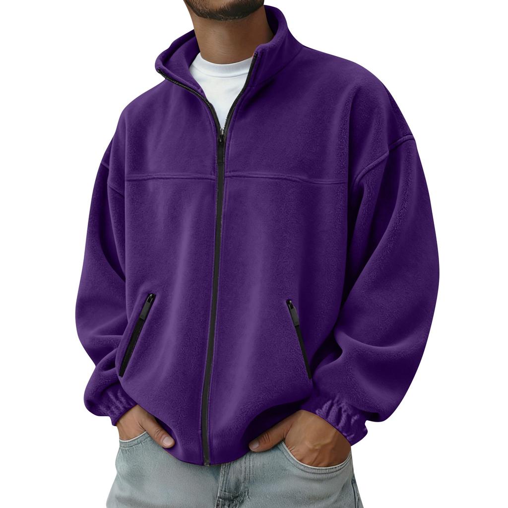 Men's Color Outdoor Zipper Stand Collar Jacket Casual Sports Plush Jacket