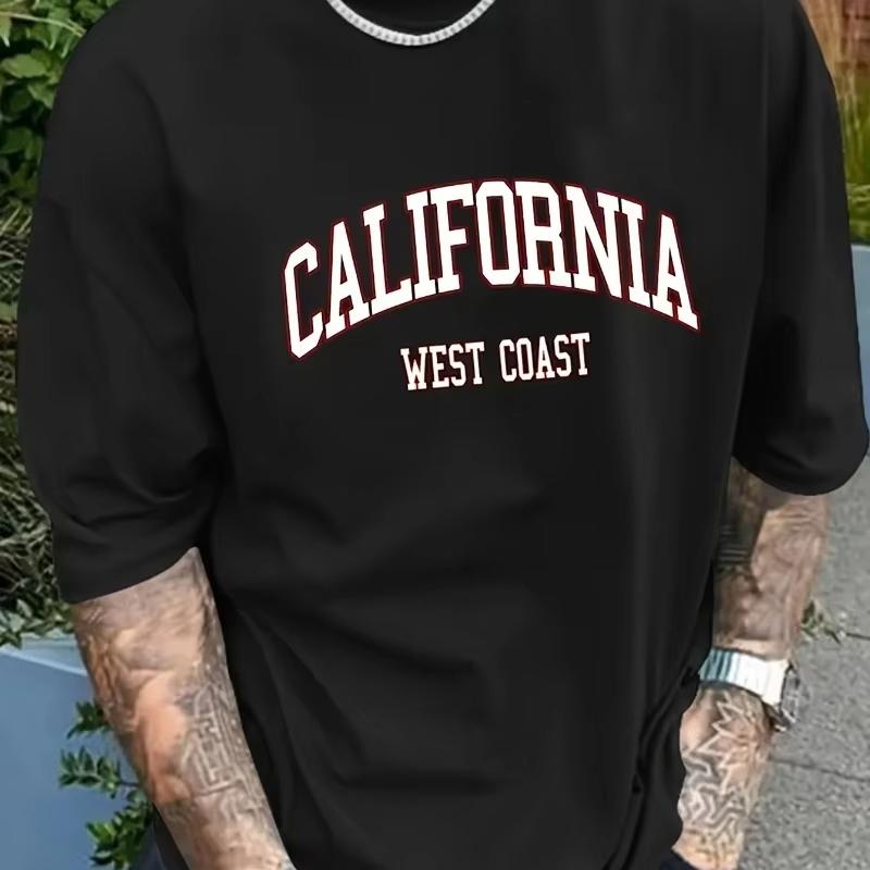 New Plus Size Cotton Men's CALIFORNIA WEST COAST Retro Printed T-shirt with Letters Casual Summer Fashion New Fashion T-shirt